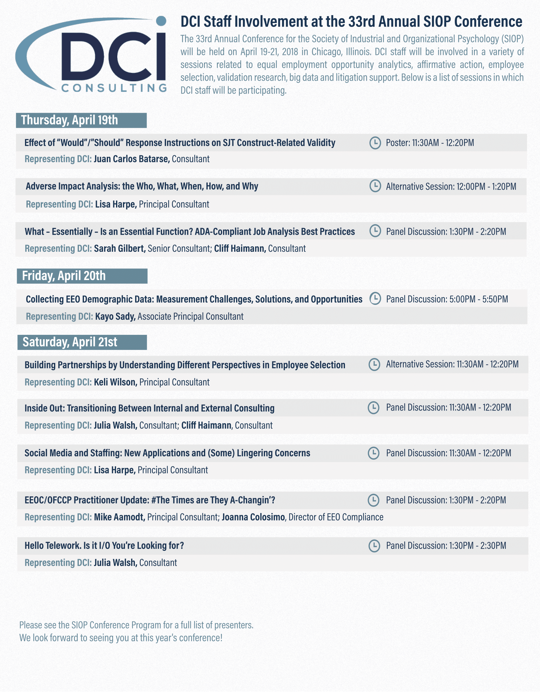 DCI Speakers at the 2018 SIOP Annual Conference